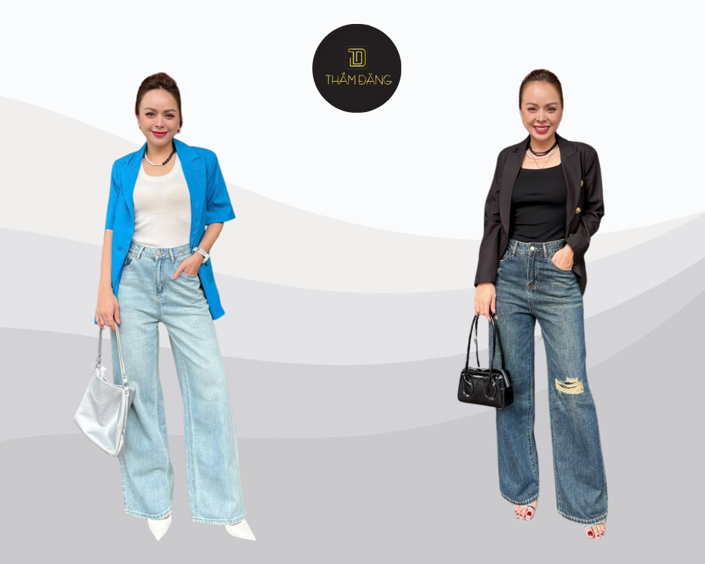 phối đồ với quần jean phóng khoáng