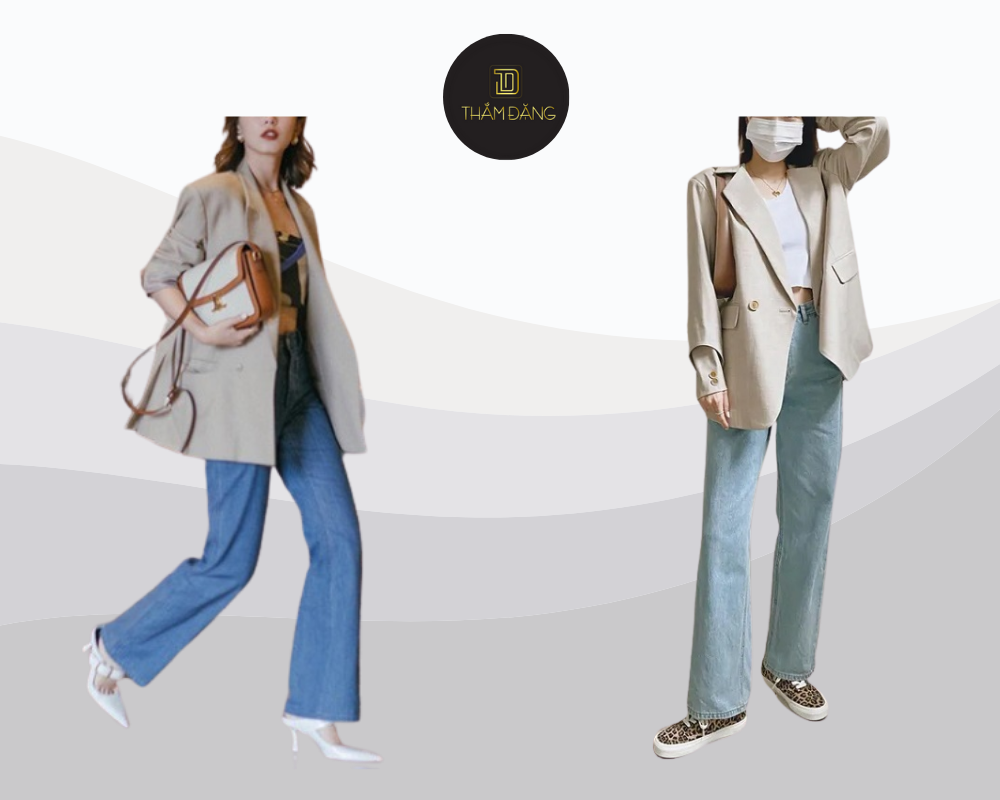 phối đồ với quần jean tạo style thanh lịch