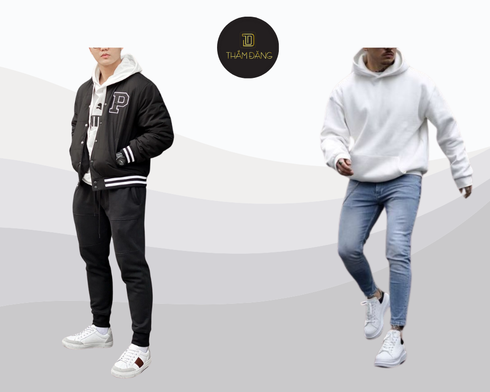 phối đồ với quần jean cùng áo hoodie