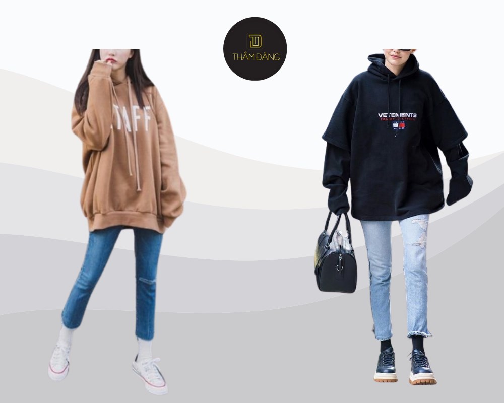 phối đồ với quần jean ôm dáng
