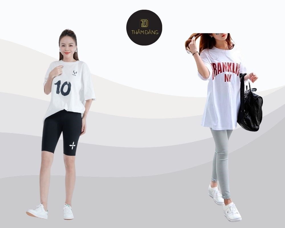 phối đồ với quần legging nữ tính