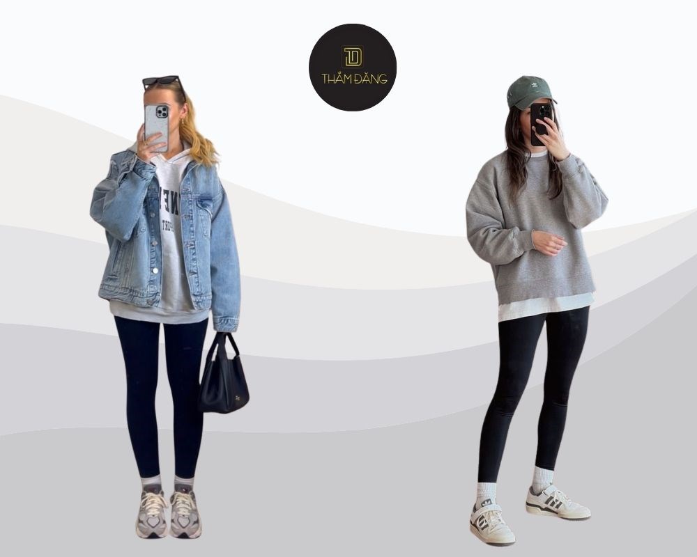 phối đồ với quần legging nữ hack dáng