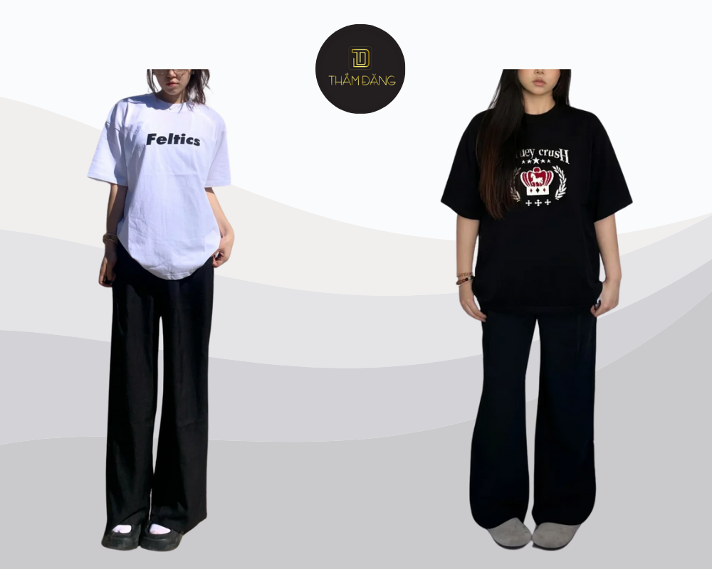 Áo thun oversize và quần ống rộng tạo nên street style thoải mái, cá tính.