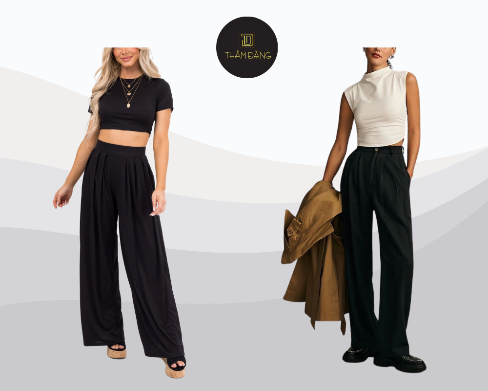 Croptop - item hoàn hảo để phối áo với quần ống rộng đen tạo phong cách trẻ trung năng động.