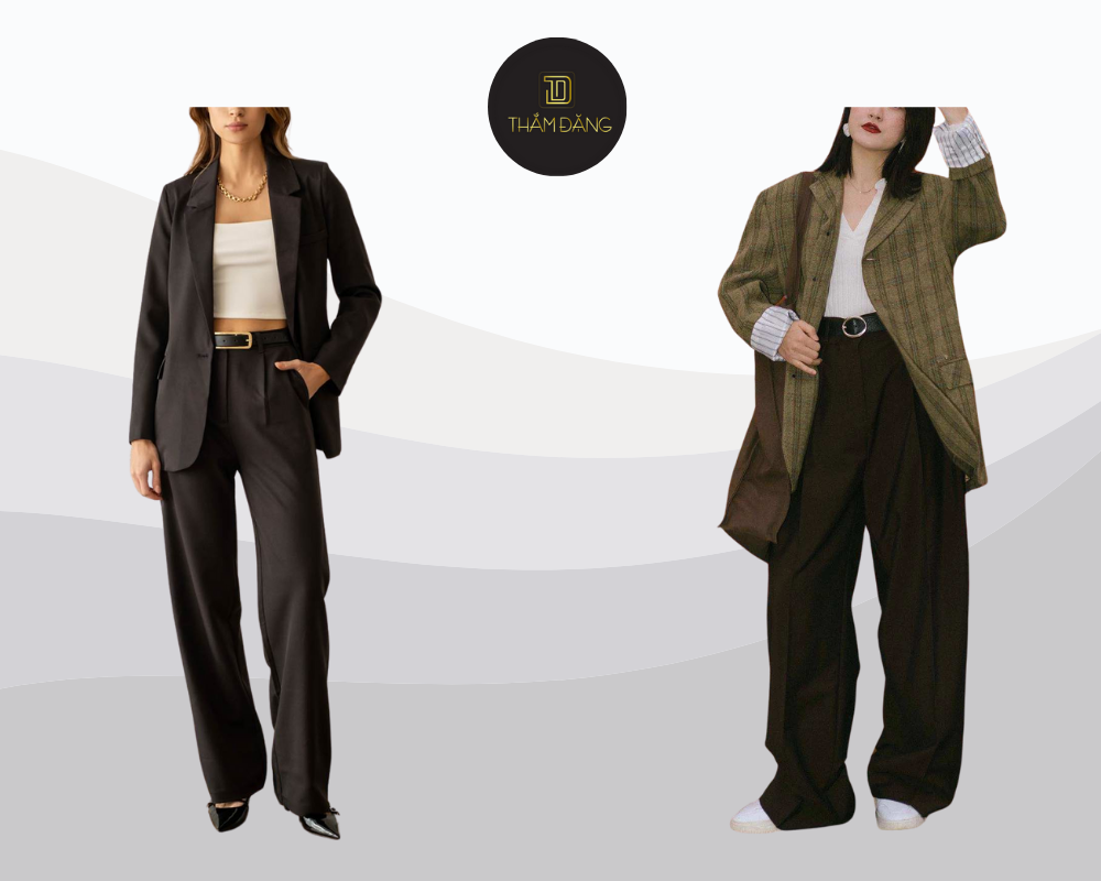 Cách phối đồ với quần ống rộng đen cho môi trường công sở - kết hợp với áo blazer