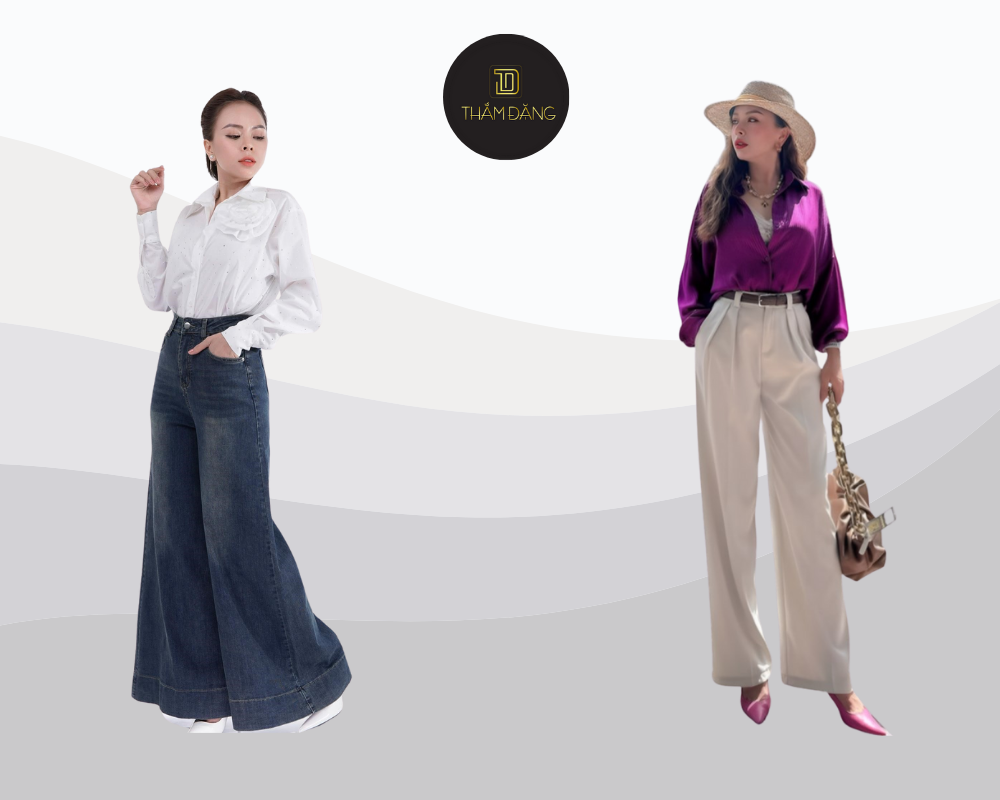 Quần ống rộng mặc với áo gì? Thanh lịch chuyên nghiệp với quần ống rộng và áo sơ mi tinh tế.