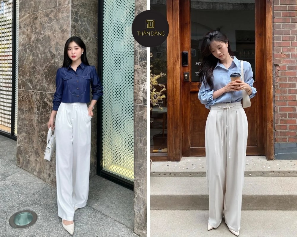 Style quần ống rộng và sơ mi thanh lịch, chuyên nghiệp cho phái nữ