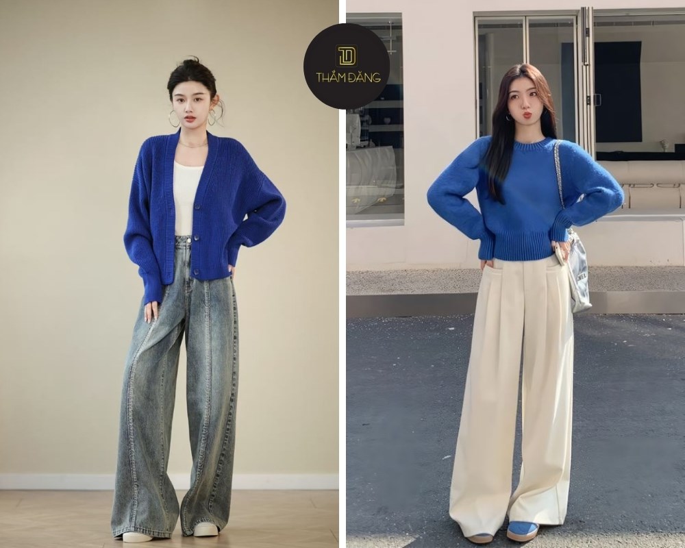 Cách kết hợp áo với quần ống rộng ấm áp cho ngày lạnh - Mix cùng sweater mềm mại