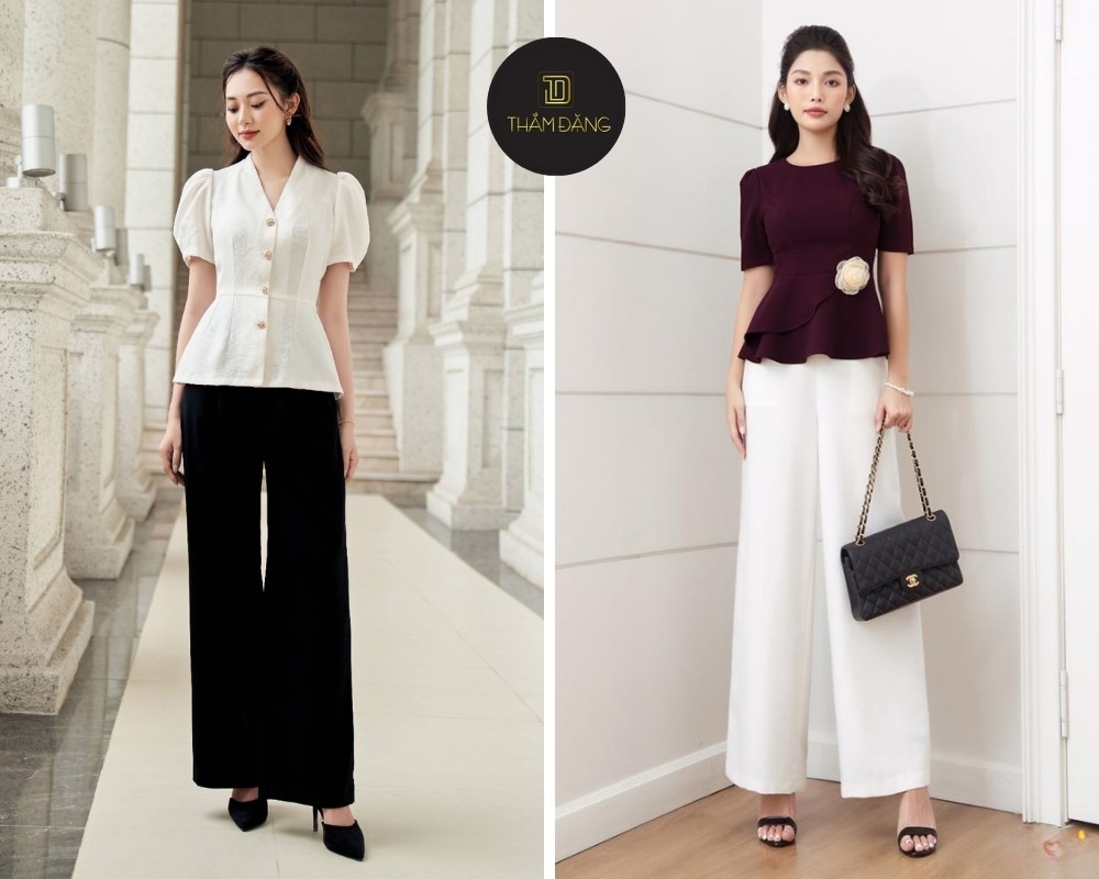 Tôn dáng thanh lịch cùng áo peplum và quần ống rộng phối phụ kiện tinh tế