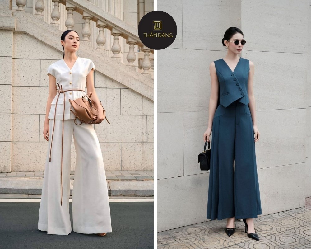 Cao gầy cuốn hút với quần ống rộng, áo tạo điểm nhấn và giày bệt năng động