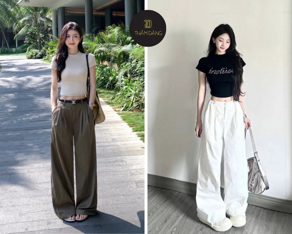 Áo croptop mix quần ống rộng tôn dáng trẻ trung và cá tính