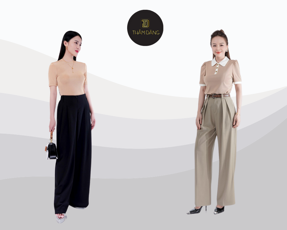 Outfit quần ống rộng và áo thun mang đến phong cách thoải mái và năng động.