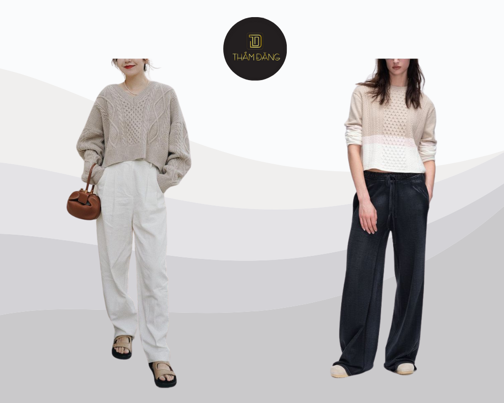 Mix áo len với quần ống rộng tạo style nữ tính ấm áp cho ngày se lạnh.