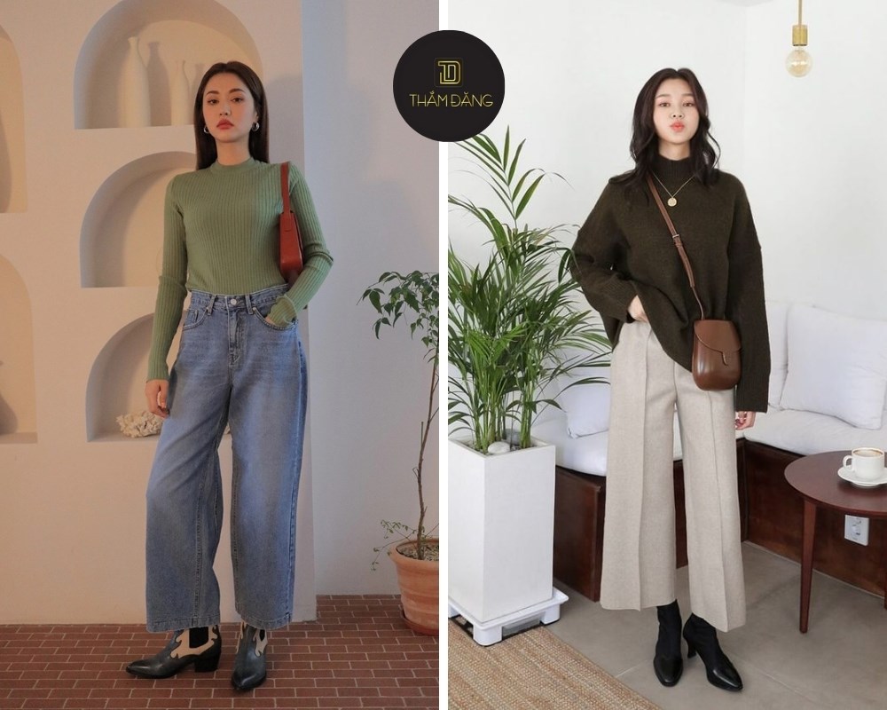 Mix áo len với quần ống rộng tạo style nữ tính ấm áp cho ngày se lạnh