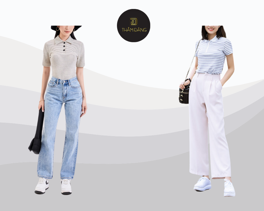 Áo polo phối quần rộng trẻ trung năng động phù hợp mọi hoàn cảnh.