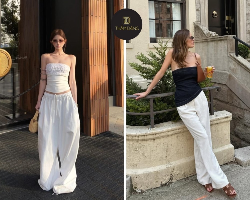 Áo ống phối quần rộng tạo style trẻ trung gợi cảm và thoải mái hè này