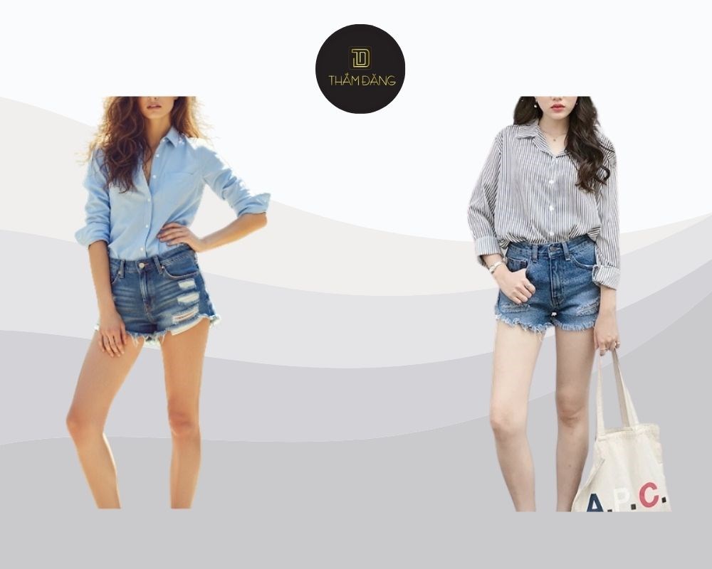 Quần short jean mặc với áo gì? Phối áo sơ mi mang đến phong cách thanh lịch, năng động, phù hợp nhiều hoàn cảnh