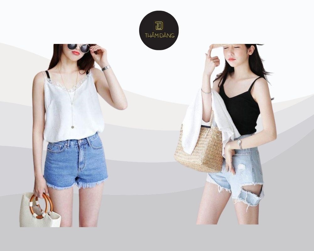 Quần short jeans phối áo 2 dây là công thức hoàn hảo cho ngày hè nóng bức, mang đến vẻ ngoài sexy