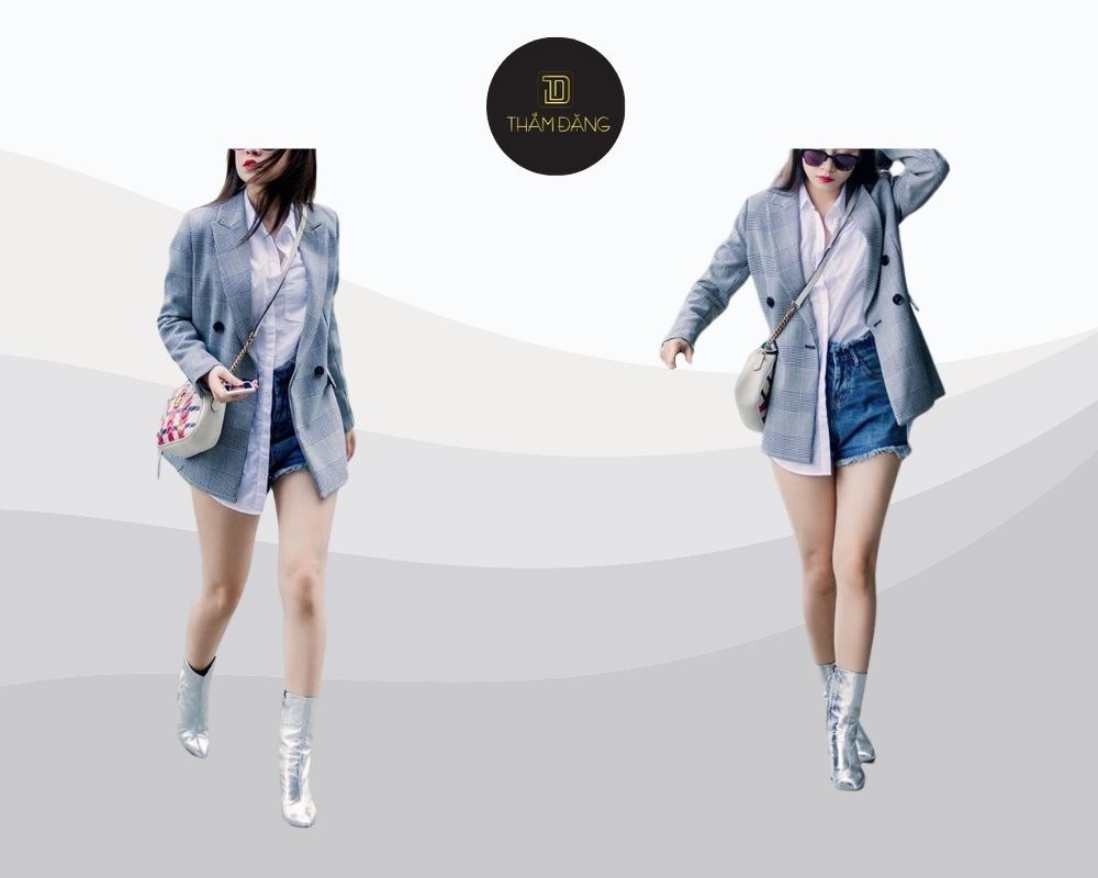 Cách phối đồ với quần short đen nữ à áo blazer tạo nên phong cách mix-match cá tính, chuyên nghiệp