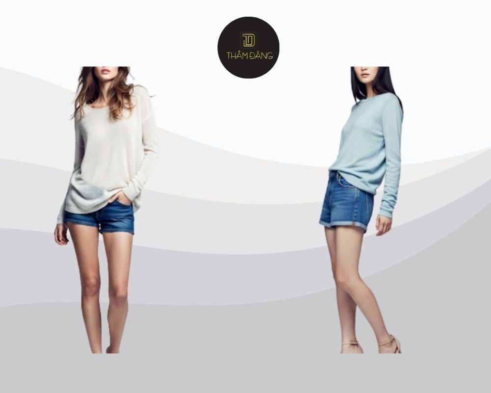 Mix quần short với áo len mỏng tạo phong cách layering ấm áp, trẻ trung, lý tưởng cho ngày se lạnh