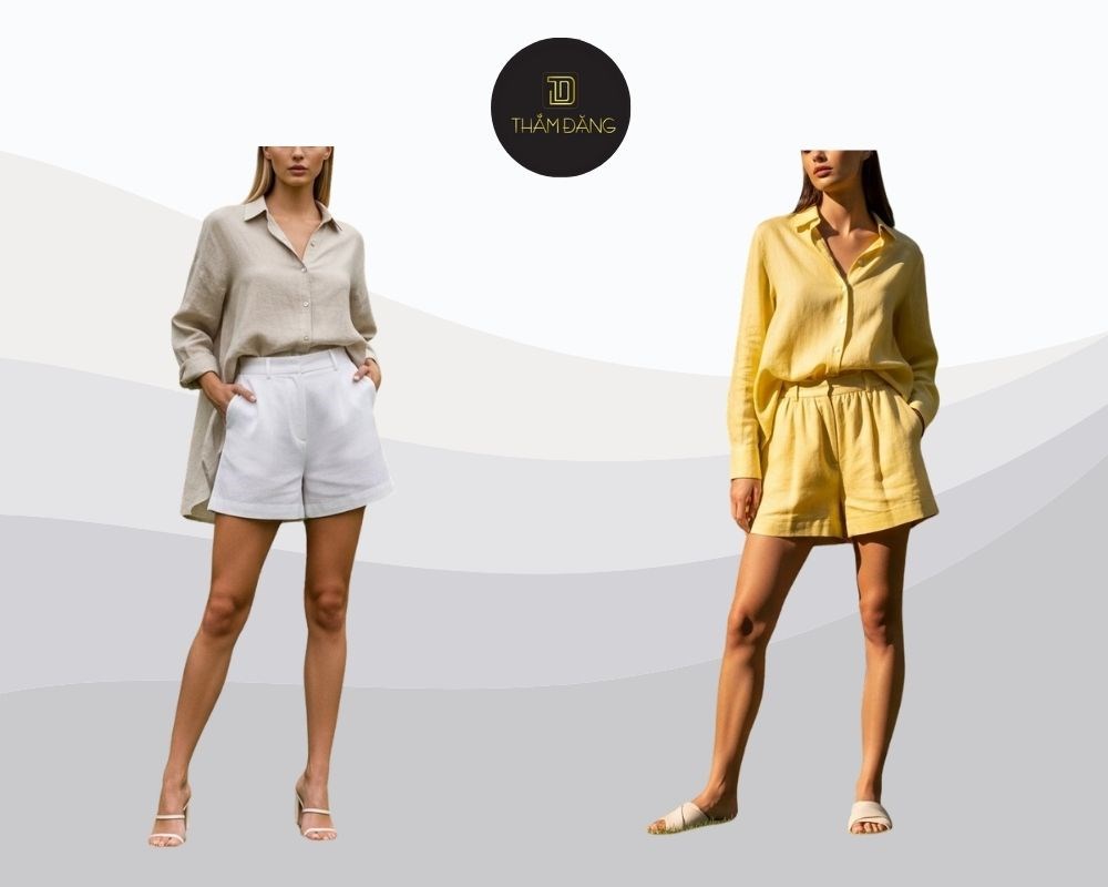 Quần short với áo sơ mi linen tạo set đồ 