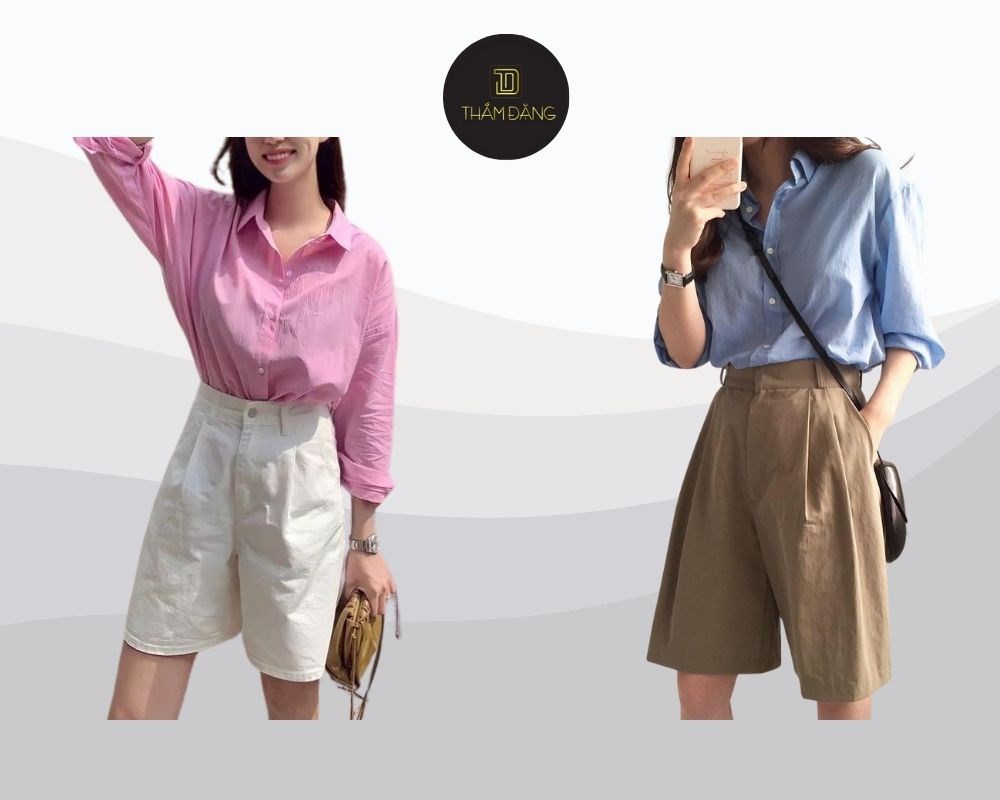 Quần short rộng phối áo sơ mi mang đến phong cách smart casual hoàn hảo cho đi làm