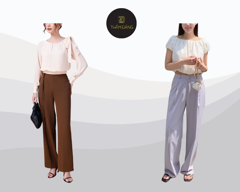 Set áo blouse kiểu cách kết hợp quần tây tạo vẻ nữ tính, duyên dáng và lịch sự.