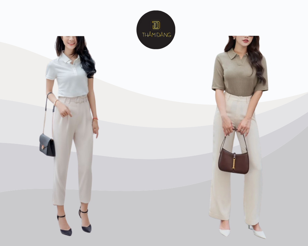 Cách mặc quần tây đẹp cho nữ - Phối áo polo tạo phong cách trẻ trung thanh lịch cho phụ nữ hiện đại.