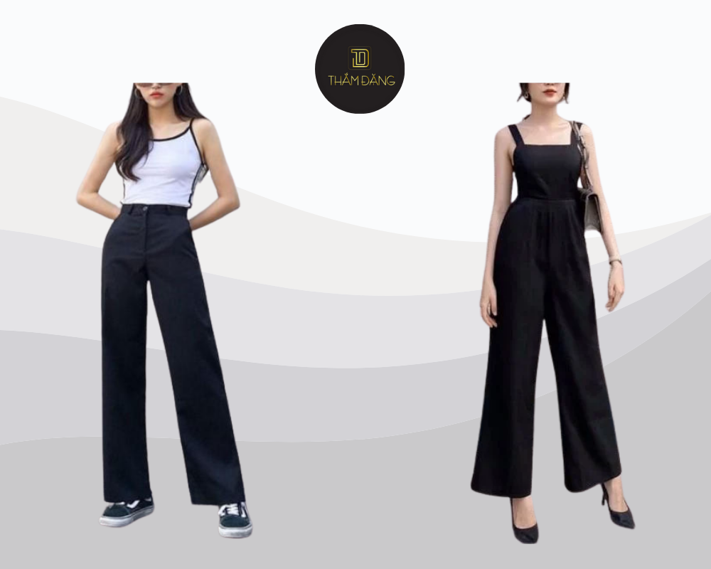 Quần tây đen nữ phối với áo gì? Áo hai dây phối đồ quần tây nữ ống rộng tạo vẻ ngoài thanh lịch và sành điệu