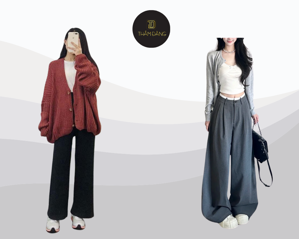 phối đồ với quần tây ống rộng nữ tính