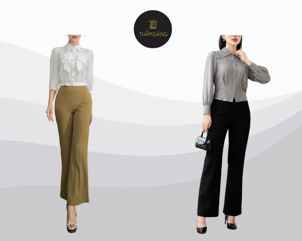 phối đồ với quần tây ống rộng thanh tao