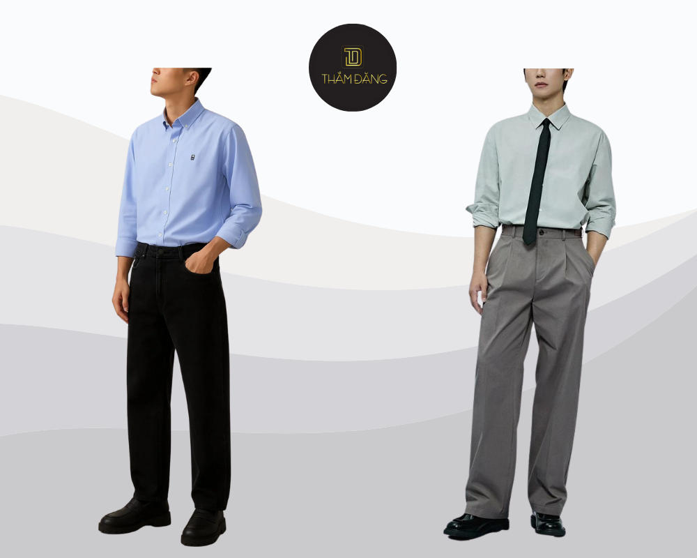 phối đồ với quần tây ống rộng lịch lãm