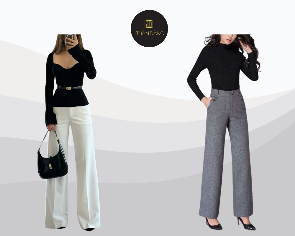 phối đồ với quần tây ống rộng cho người thấp