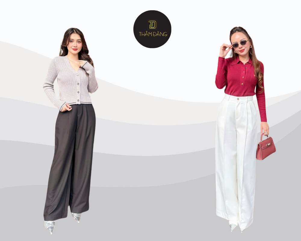 phối đồ với quần tây ống rộng mùa thu đông