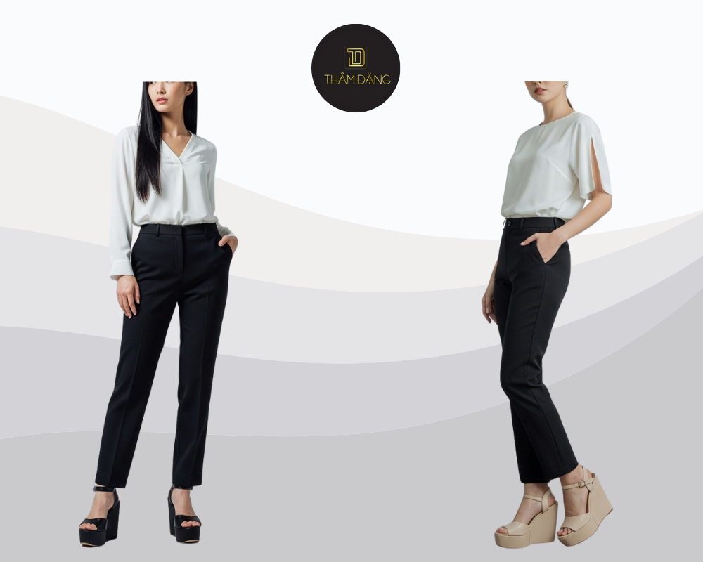 phối giày với quần tây đen nữ sành điệu