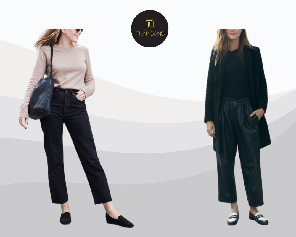 phối giày với quần tây đen nữ hiện đại