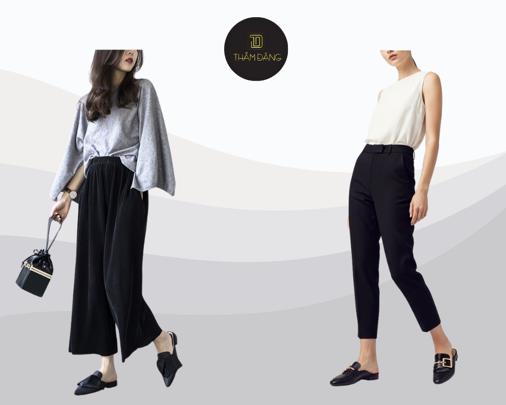 phối giày với quần tây đen nữ cùng túi xách