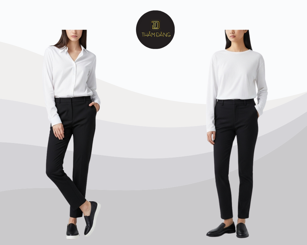 phối giày với quần tây đen nữ trẻ trung