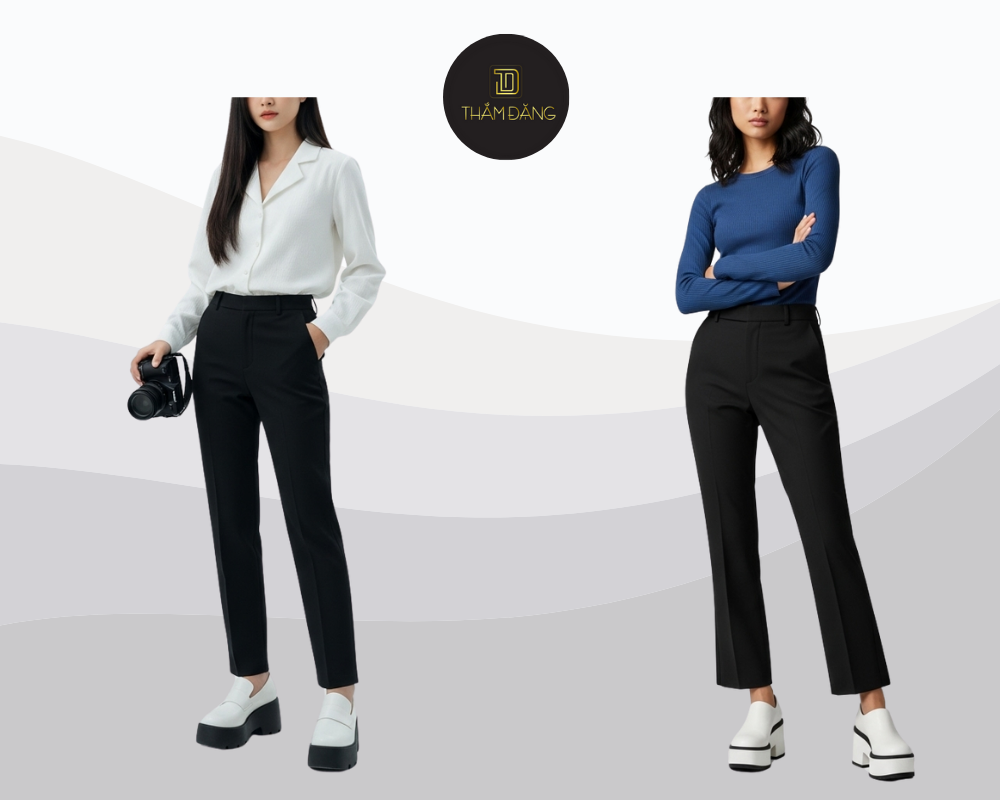 phối giày với quần tây đen nữ thập niên 2000