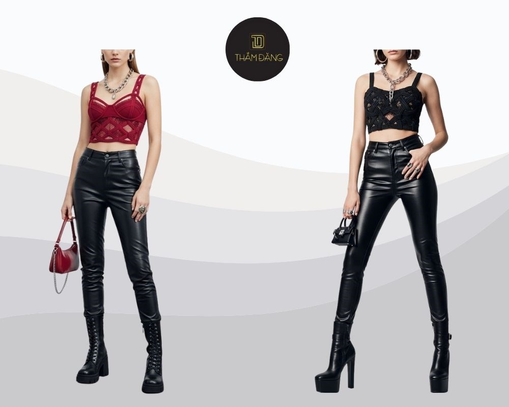 Set đồ croptop và quần da tôn dáng cá tính nổi bật mọi ánh nhìn