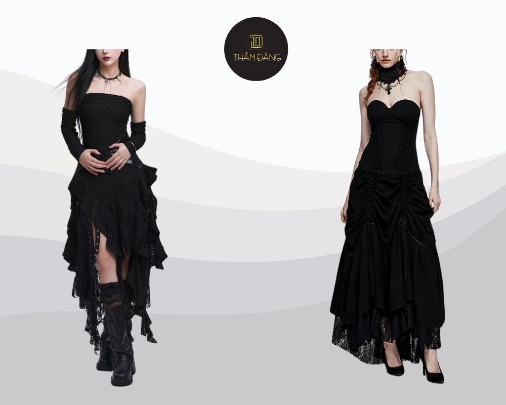 Đầm cúp ngực đen tôn vẻ đẹp u ám sang trọng đậm chất Gothic quyến rũ