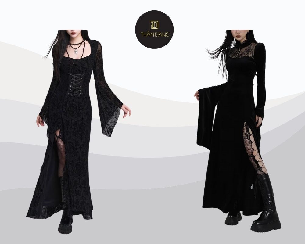 Gothic nổi bật với sắc đen bí ẩn chất liệu độc đáo và phụ kiện ấn tượng