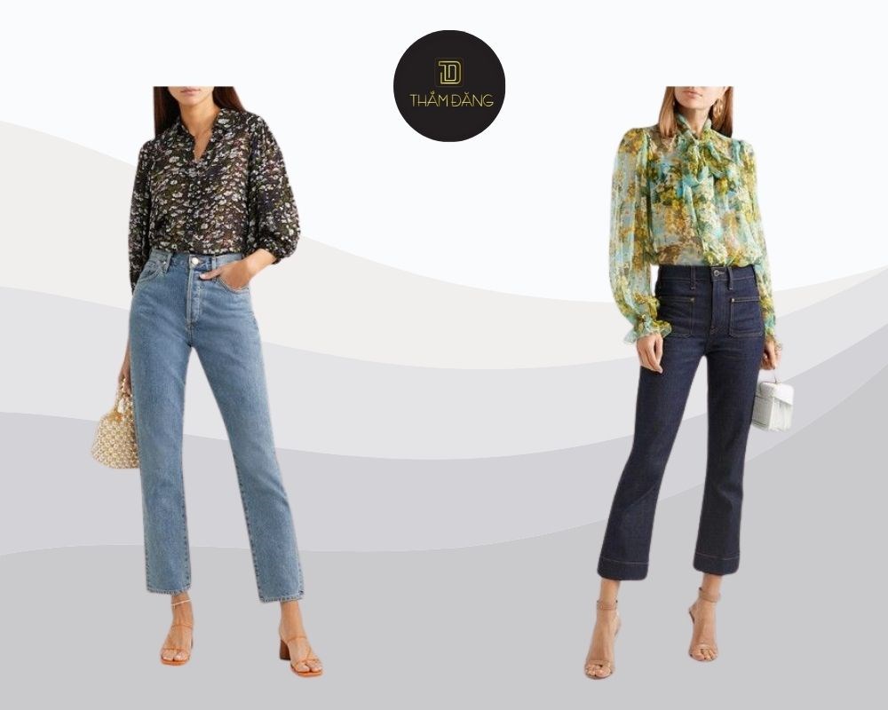 áo hoa phối jeans phong cách retro
