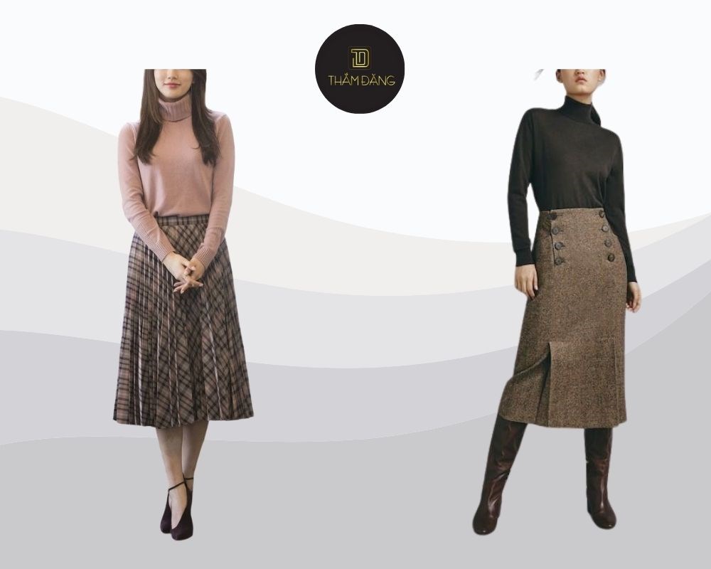 phối chân váy midi phong cách vintage