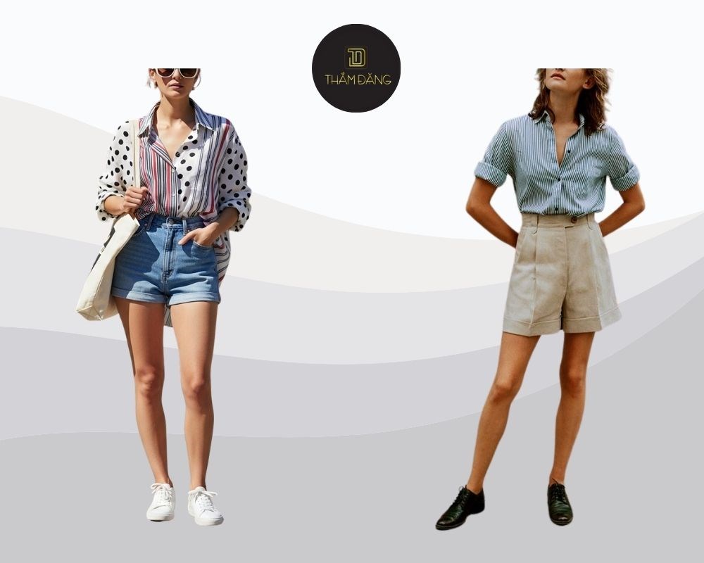 sơ mi oversized và short phong cách vintage
