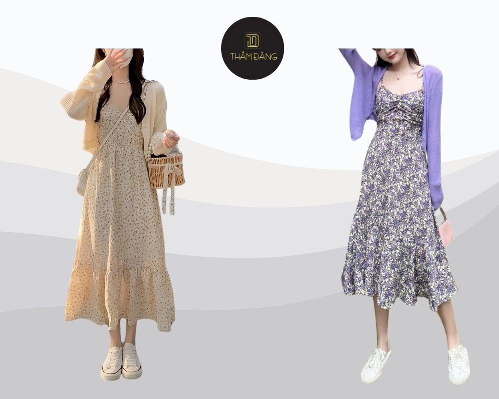 phối đồ phong cách vintage với váy hoa nhí