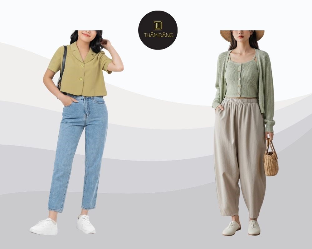 Quần baggy áo cardigan croptop dịu dàng dễ phối phong cách nữ tính.
