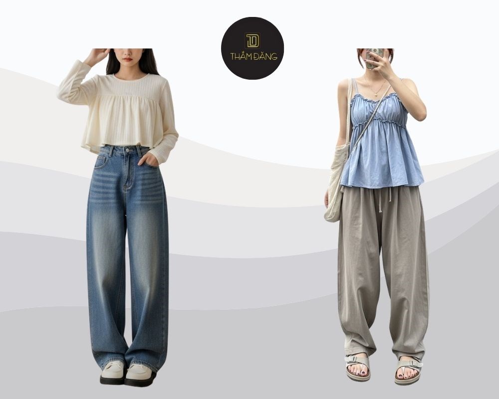 Quần baggy và áo babydoll tạo vẻ trẻ trung che khuyết điểm hoàn hảo.