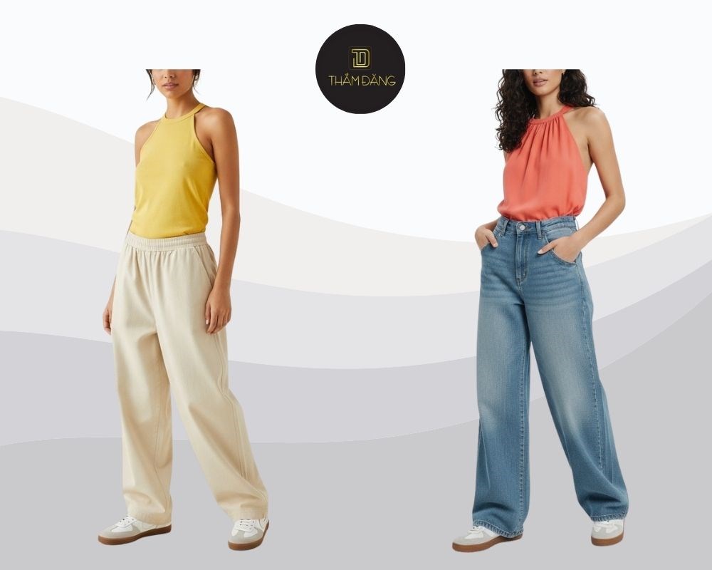 Mix baggy và áo cổ yếm cho vẻ ngoài dịu dàng nữ tính đậm chất vintage charm