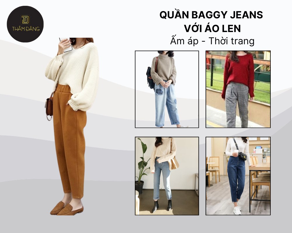 Đồ len phối quần baggy tạo nên set đồ thời trang ấn tượng và ấm áp cho mùa đông